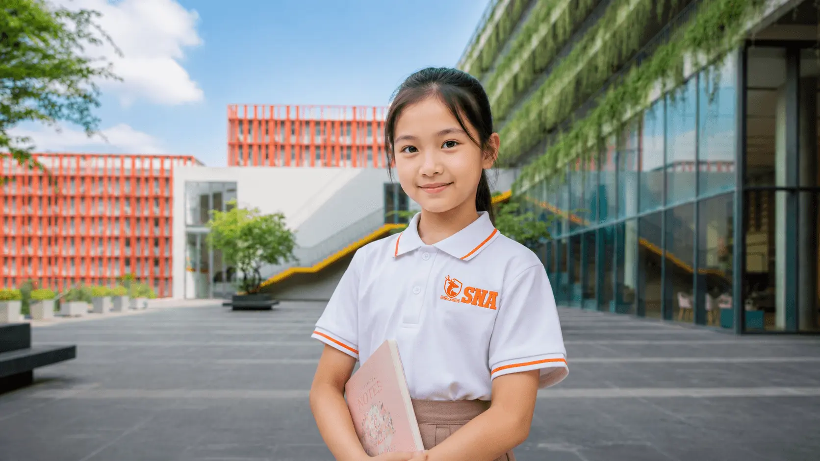 Học sinh nữ trong không gian sân trường SBS